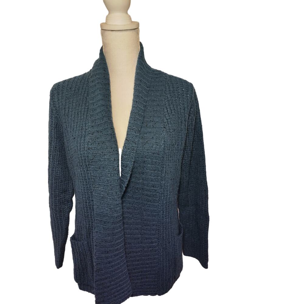 River Womens Cardigan Sweater Long Sleeves Open Front Shawl Collar Black Small